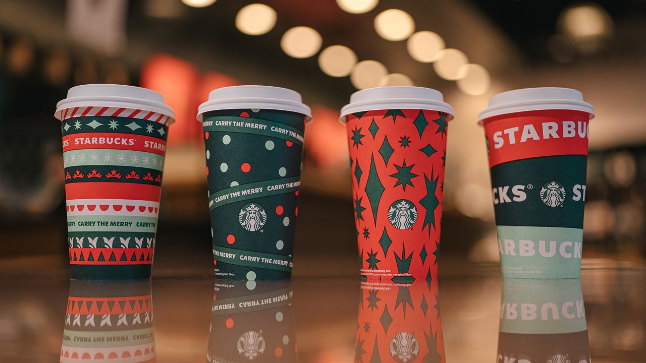 starbucks festive christmas theme packaging cups seasonal drinks