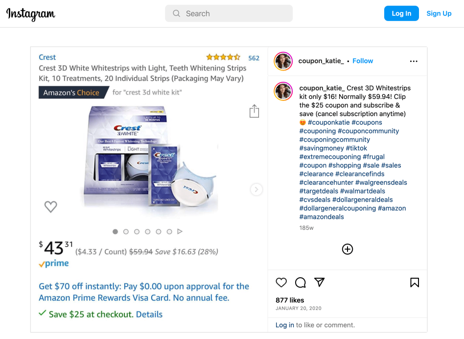 Crest 3d white strips custom branded packaging box in Instagram ad campaign
